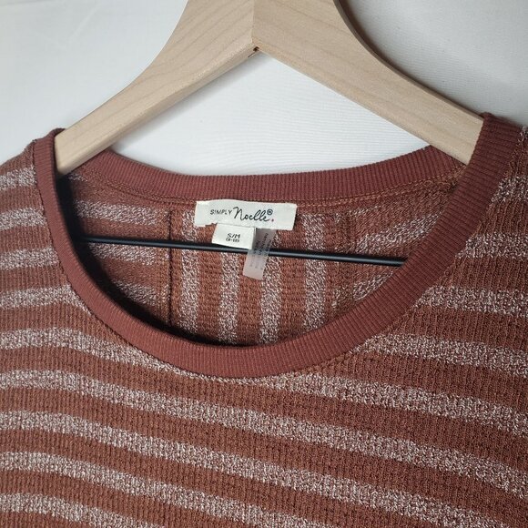 Simply Noelle Textured Stripe Swing Dress M Rust Brown Ivory Minimalist - Picture 2 of 6